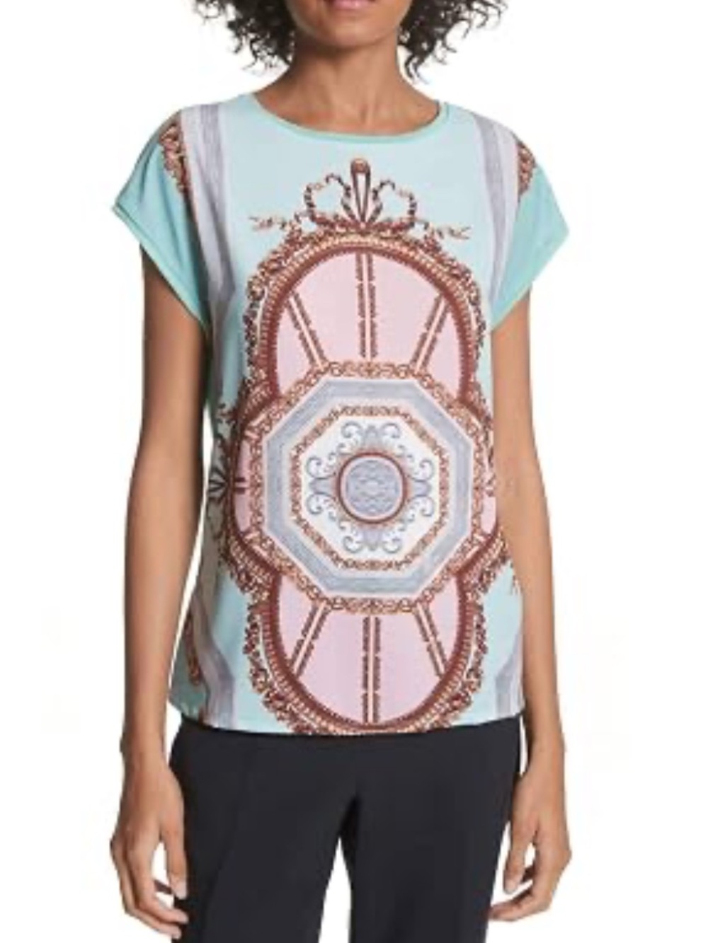 🏷️ Ted Baker Kollett Versailles Front Tee in mint green pastel pink and gold XS
